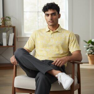 Walter Hagen XXL Polo Shirt Yellow White Summer Beach Mens Golf Stretch